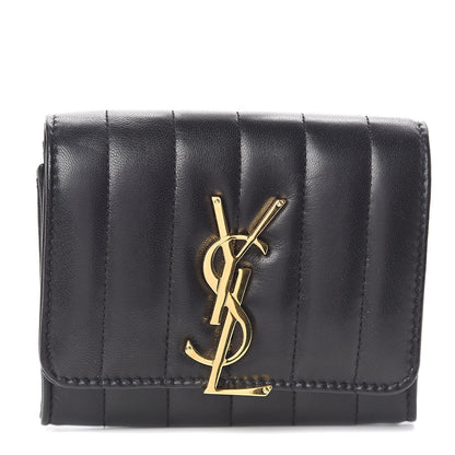 Saint Laurent Lambskin Matelasse Monogram Vicky Tri-Fold Wallet Black 1 of 6