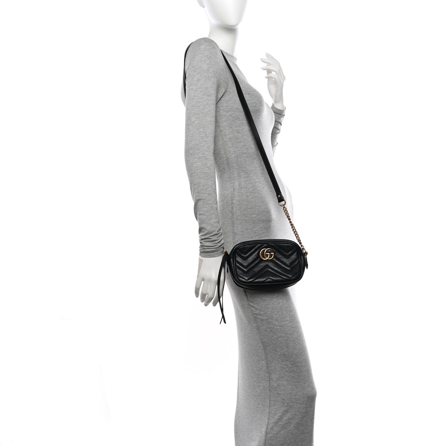 Calfskin Matelasse Mini GG Marmont Chain Shoulder Bag Black