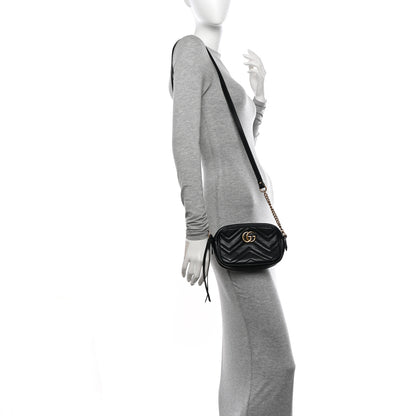 Gucci Calfskin Matelasse Mini GG Marmont Chain Shoulder Bag Black 2 of 13