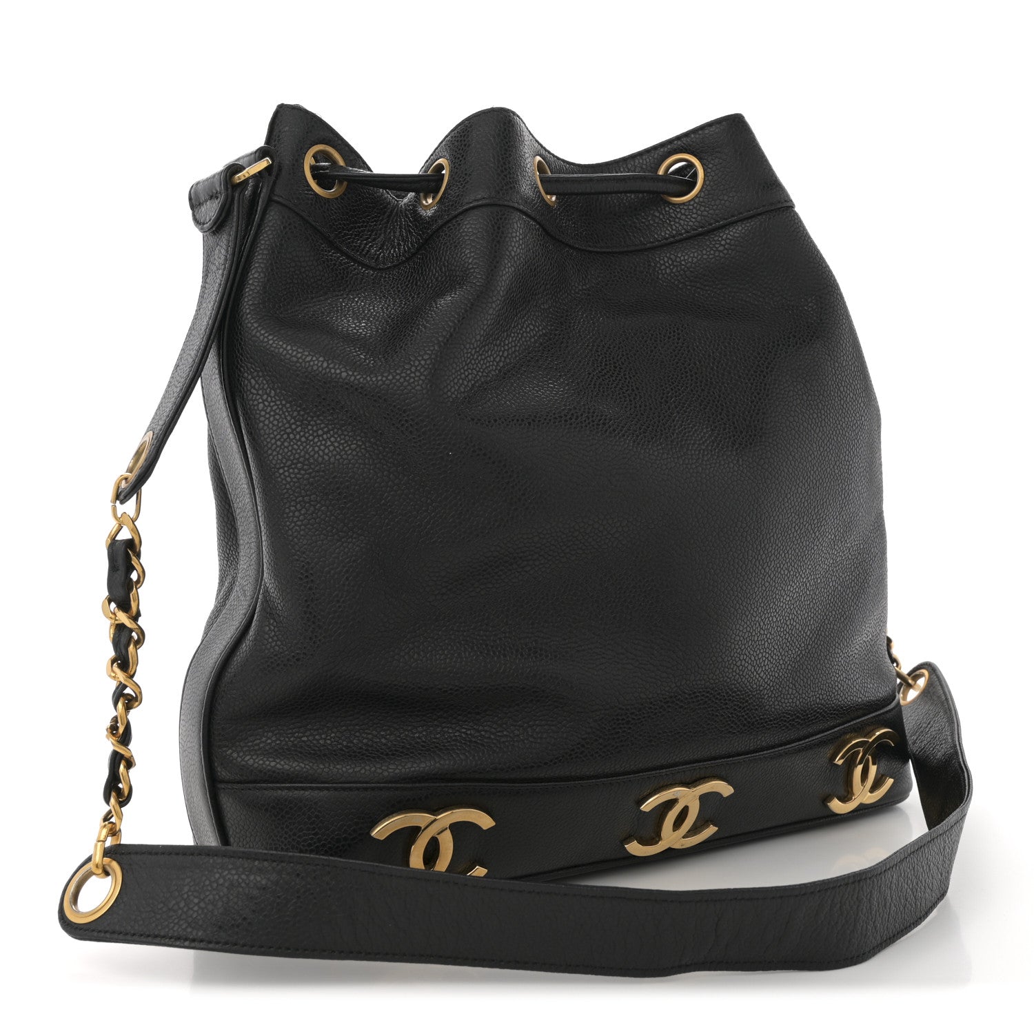 Chanel Caviar CC Drawstring Shoulder Bag Black 3 of 12