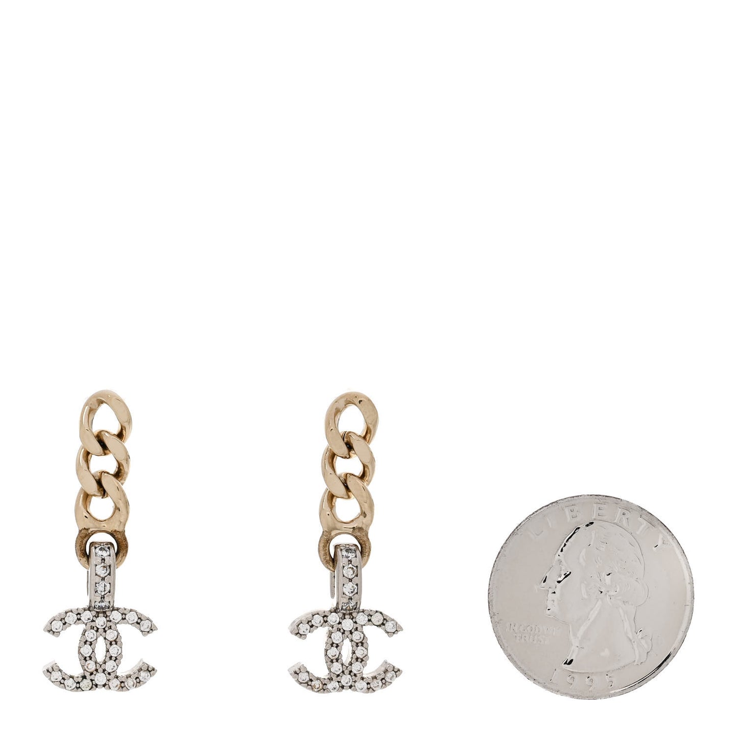 Metal Crystal CC Chain Drop Earrings Gold