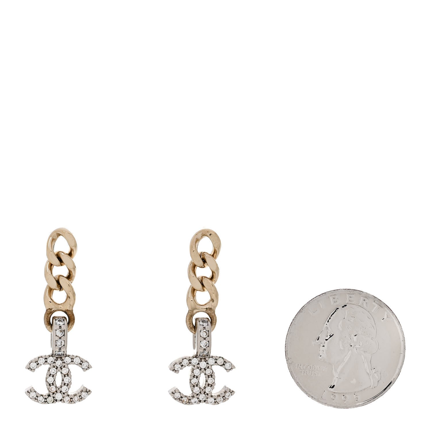 Chanel Metal Crystal CC Chain Drop Earrings Gold 2 of 5