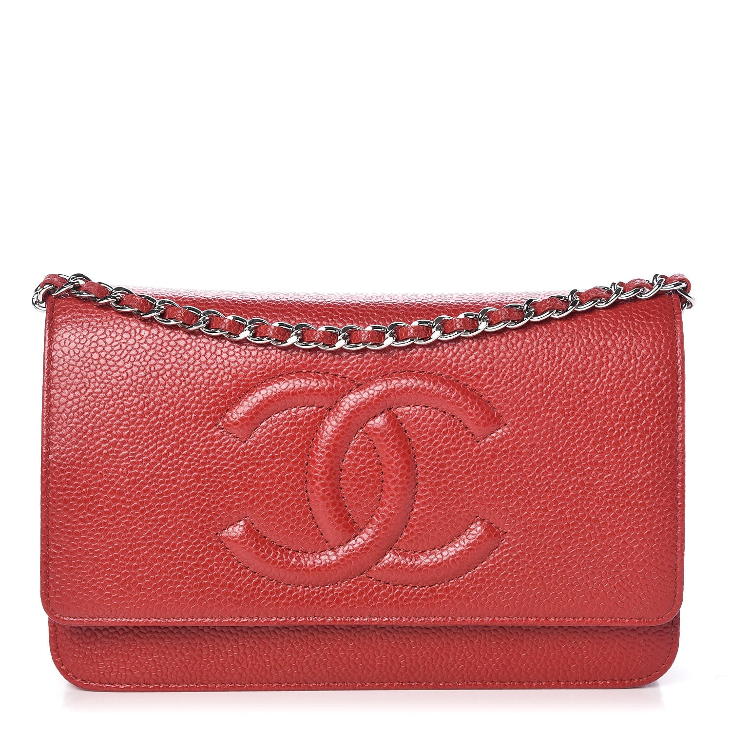 Chanel Caviar Timeless CC Wallet On Chain WOC Red 1 of 10