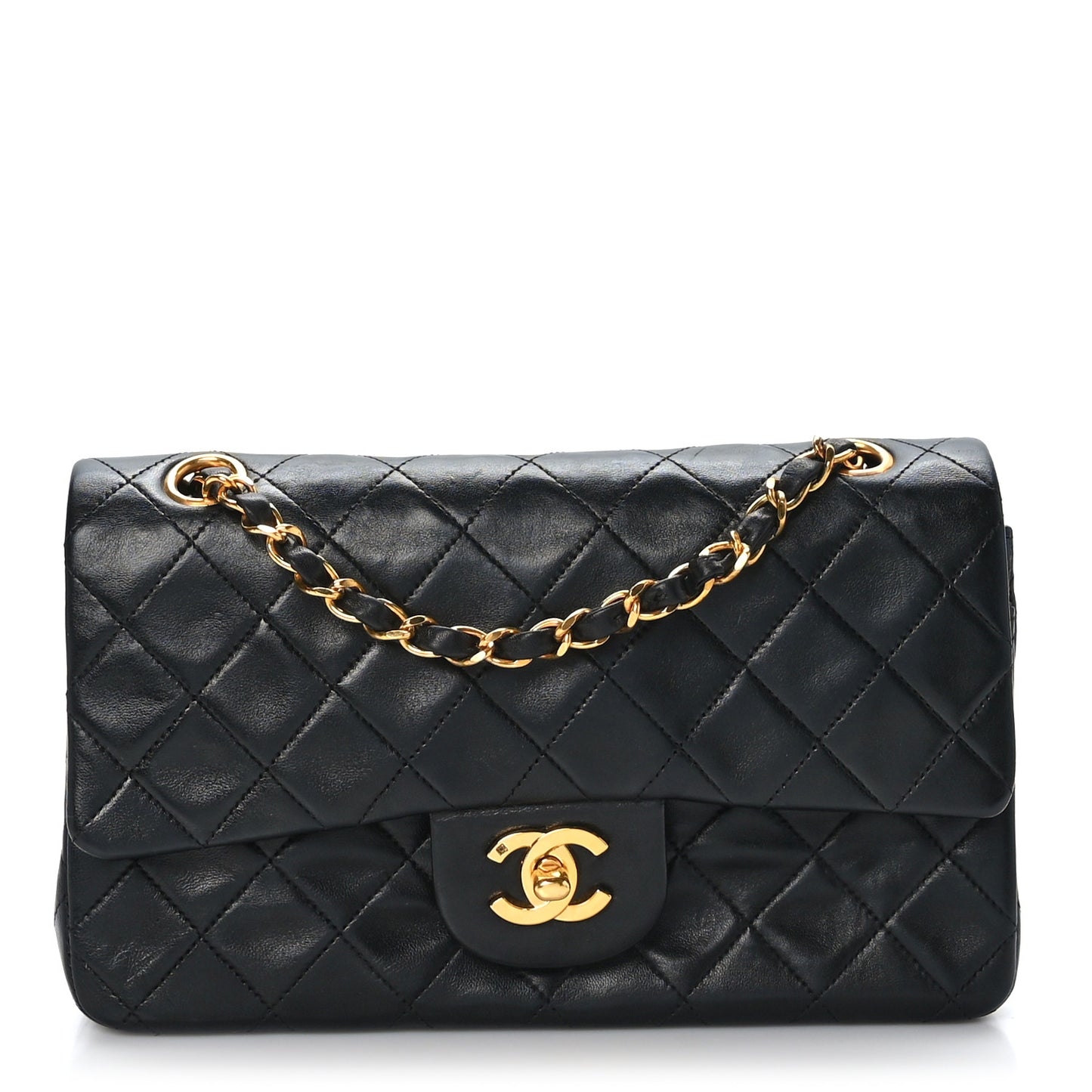 Lambskin Quilted Small Double Flap Black