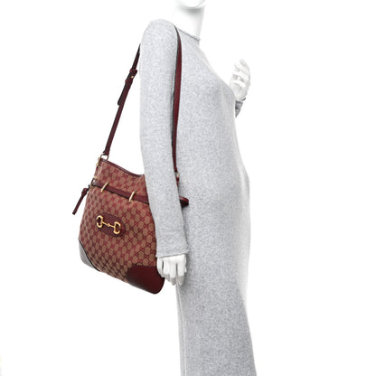 Gucci Monogram Textured Dollar Calfskin Horsebit 1955 Cinch Top Messenger Bag Sahara Rubino Chardonnay 2 of 9