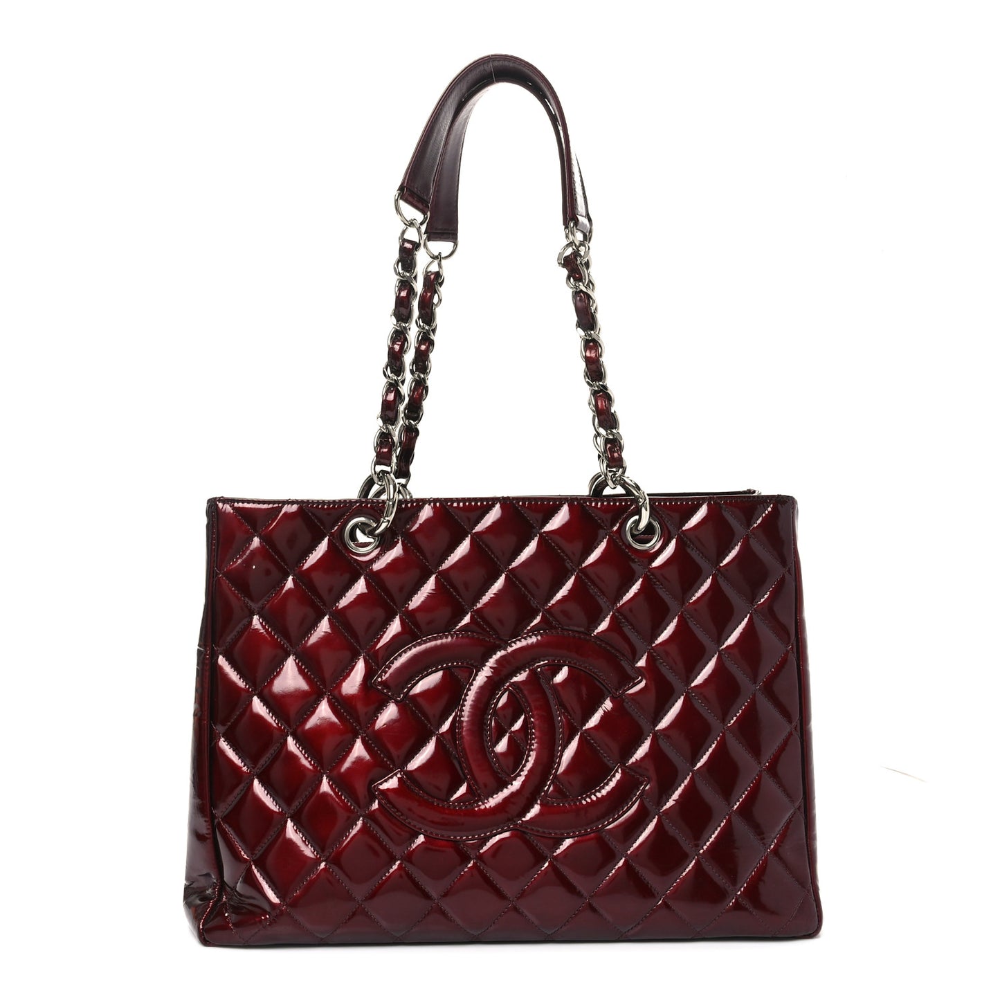 Patent Quilted Grand Shopping Tote GST Dark Bordeaux