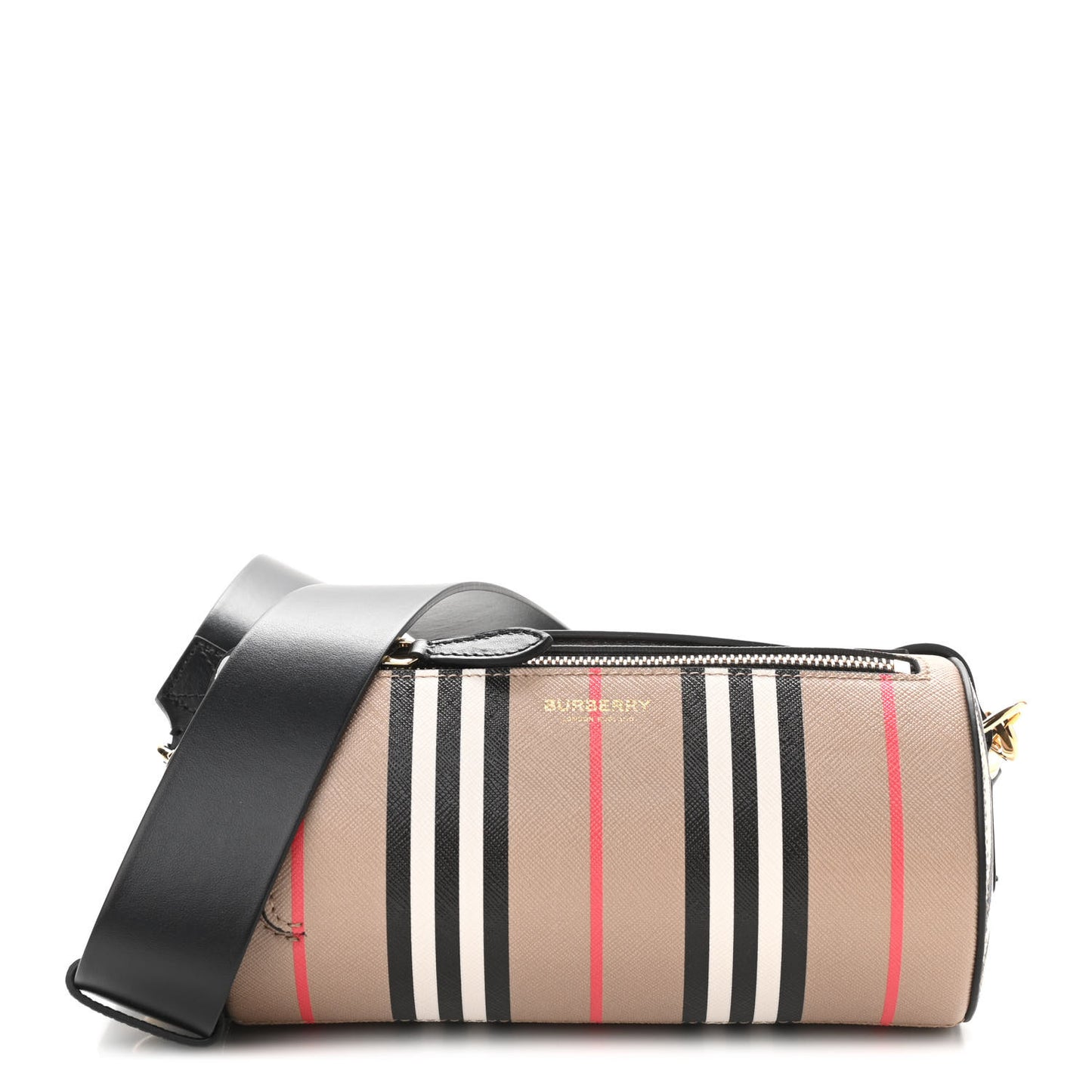 E-Canvas Calfskin Stripe Icon Barrel Bag Archive Beige