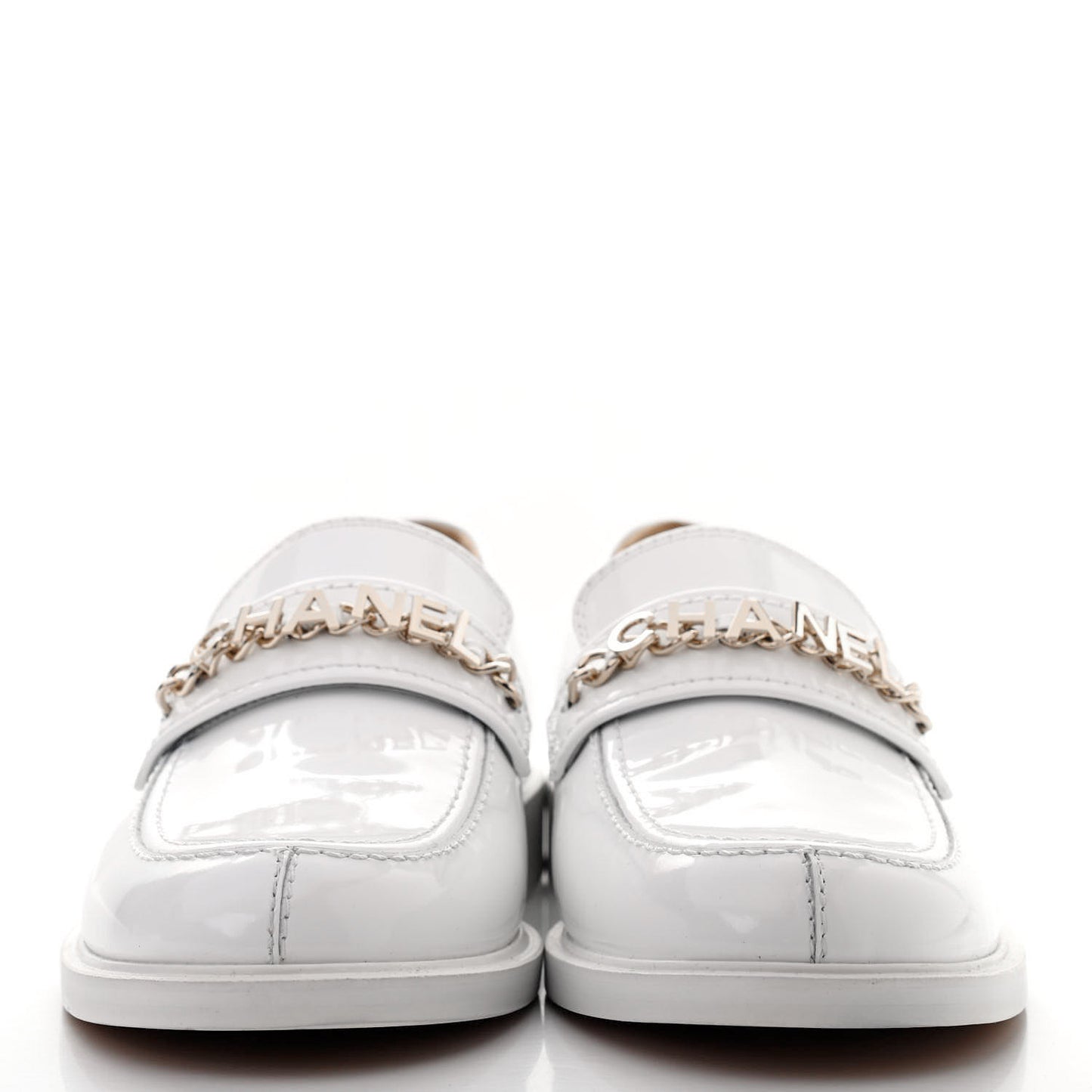 Shiny Calfskin Logo Loafers 41 White