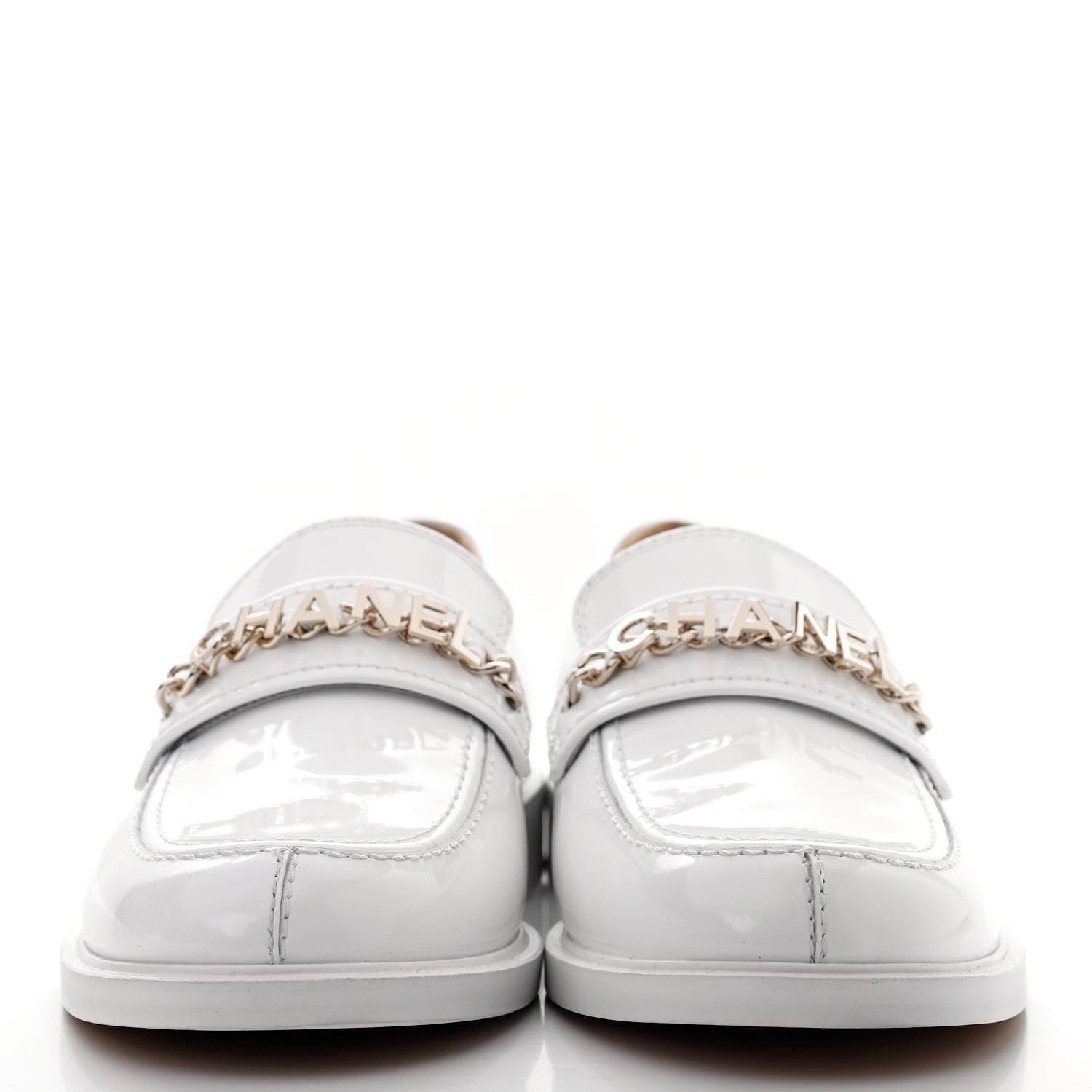 Chanel Shiny Calfskin Logo Loafers 41 White 3 of 7