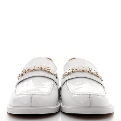 Chanel Shiny Calfskin Logo Loafers 41 White 3 of 7