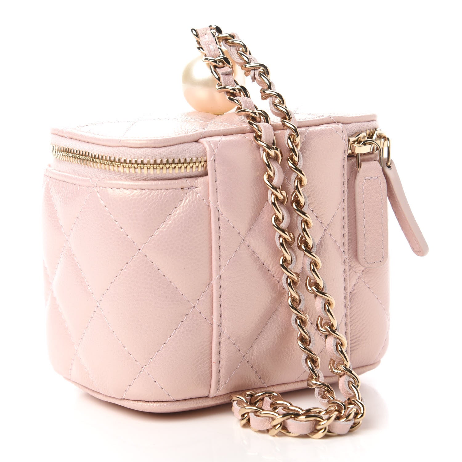 Chanel Iridescent Caviar Quilted Mini Pearl On Top Vanity Case With Chain Light Pink 3 of 11
