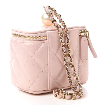 Chanel Iridescent Caviar Quilted Mini Pearl On Top Vanity Case With Chain Light Pink 3 of 11