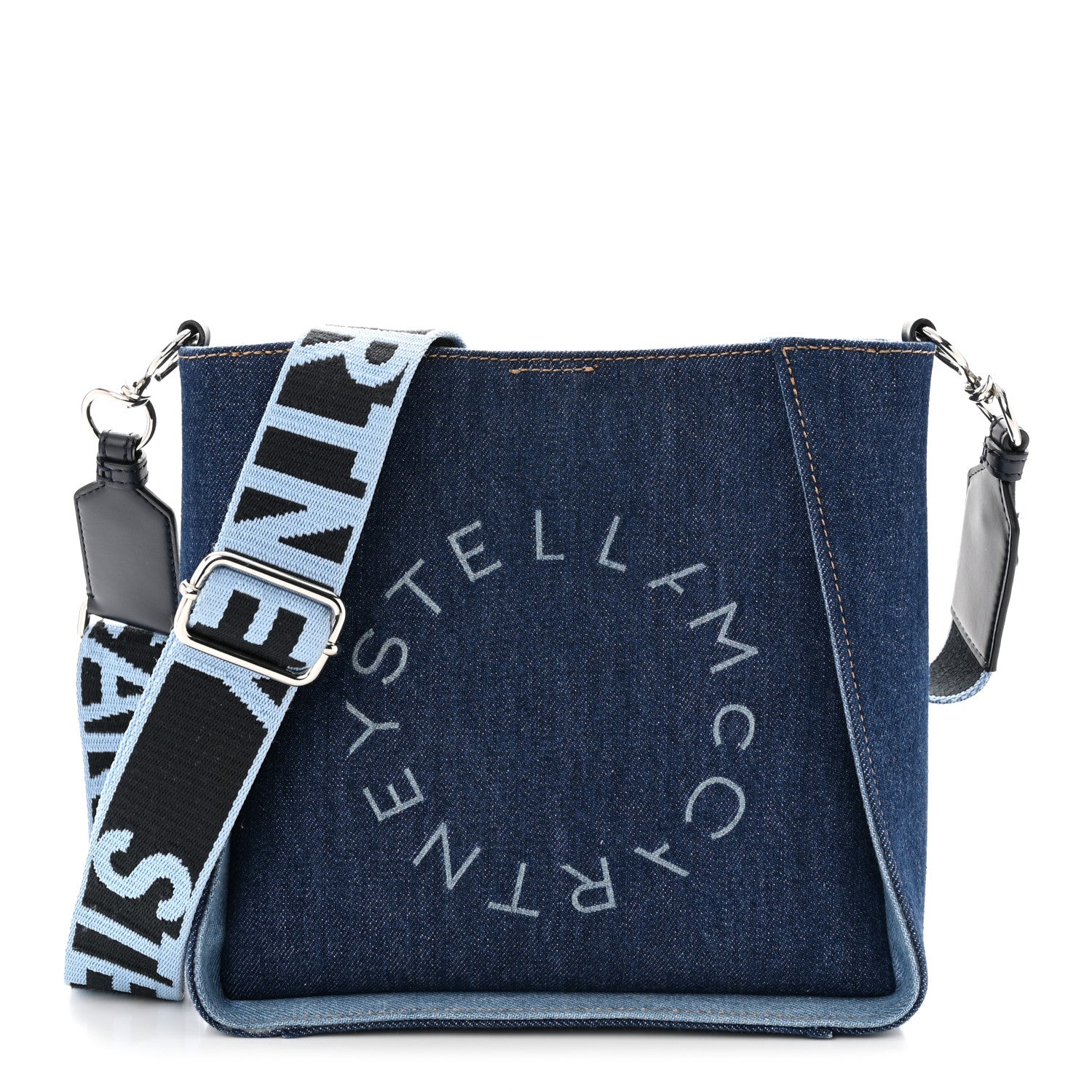 Stella McCartney Eco Alter Denim Perforated Logo Mini Crossbody Orion Blue 1 of 9