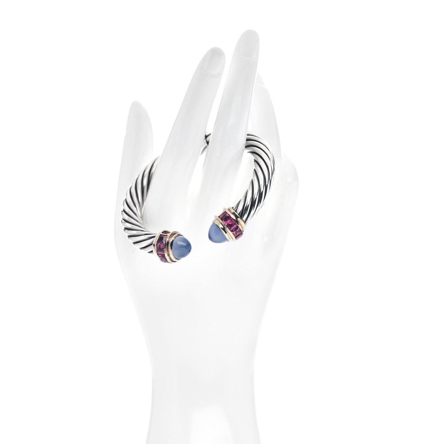 David Yurman Sterling Silver 14K Yellow Gold Chalcedony Pink Tourmaline 10mm Cable Classics Bracelet 2 of 4