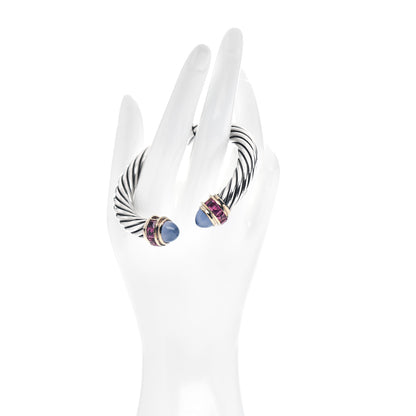 David Yurman Sterling Silver 14K Yellow Gold Chalcedony Pink Tourmaline 10mm Cable Classics Bracelet 2 of 4
