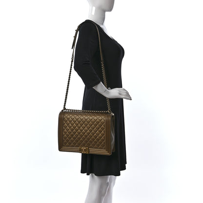 Chanel Metallic Calfskin Quilted Large Boy Flap Dark Gold 2 of 9