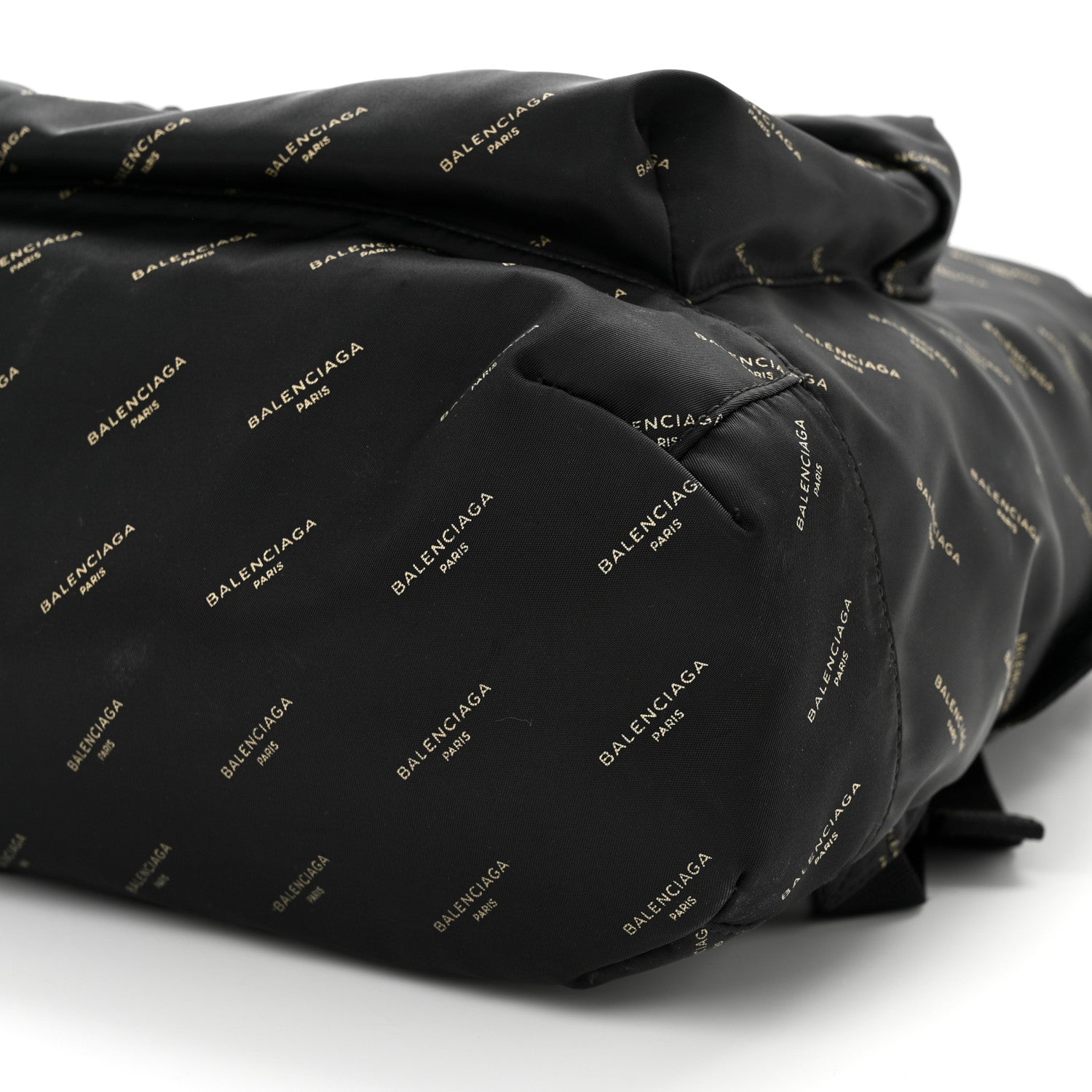 Balenciaga Twill Nylon Allover Logo Print Explorer Backpack Black Gold 10 of 11