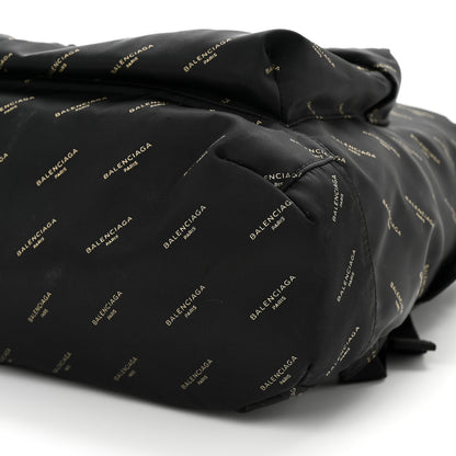 Balenciaga Twill Nylon Allover Logo Print Explorer Backpack Black Gold 10 of 11
