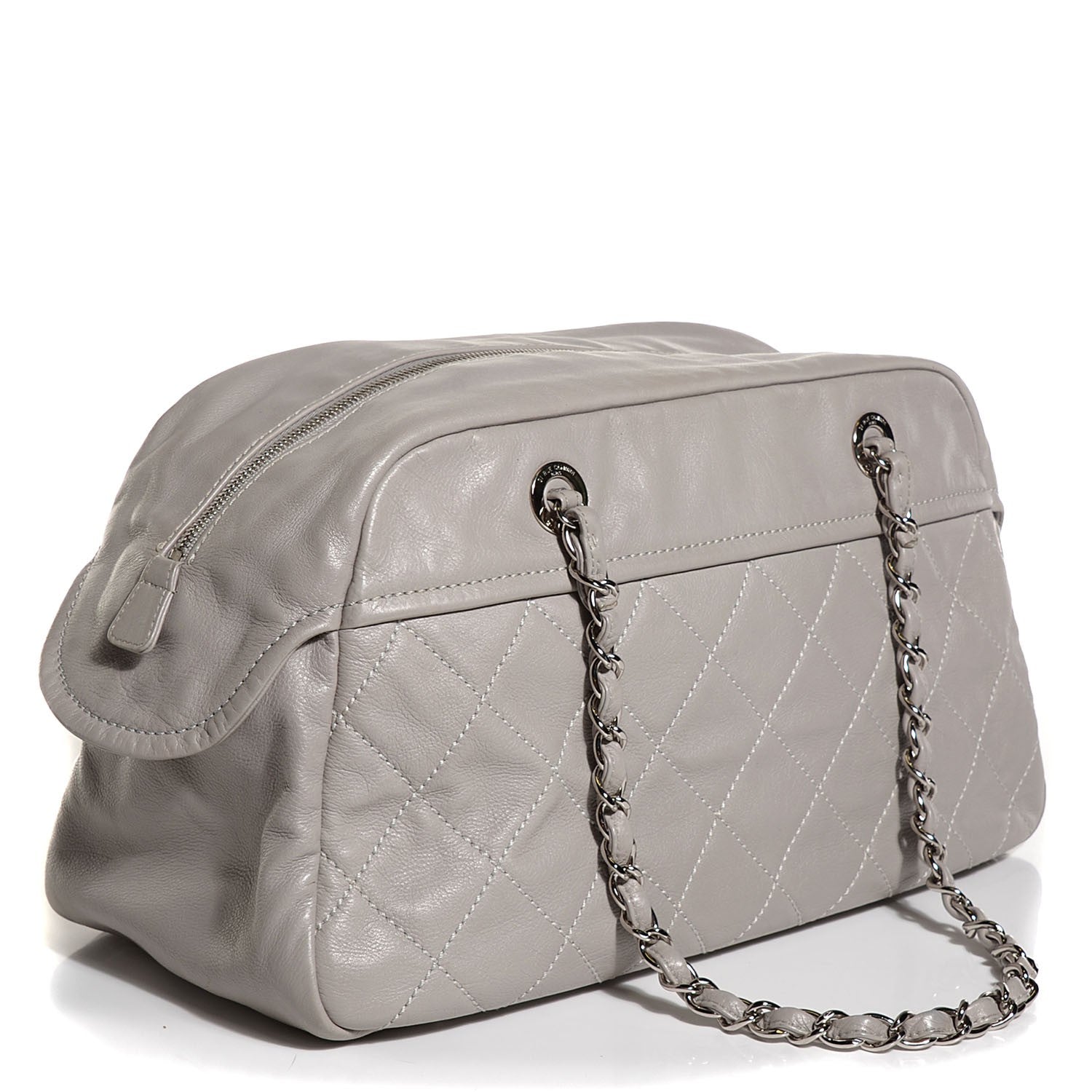 Chanel Calfskin Quilted Large Front Flap Shoulder Bag Grey 3 of 7
