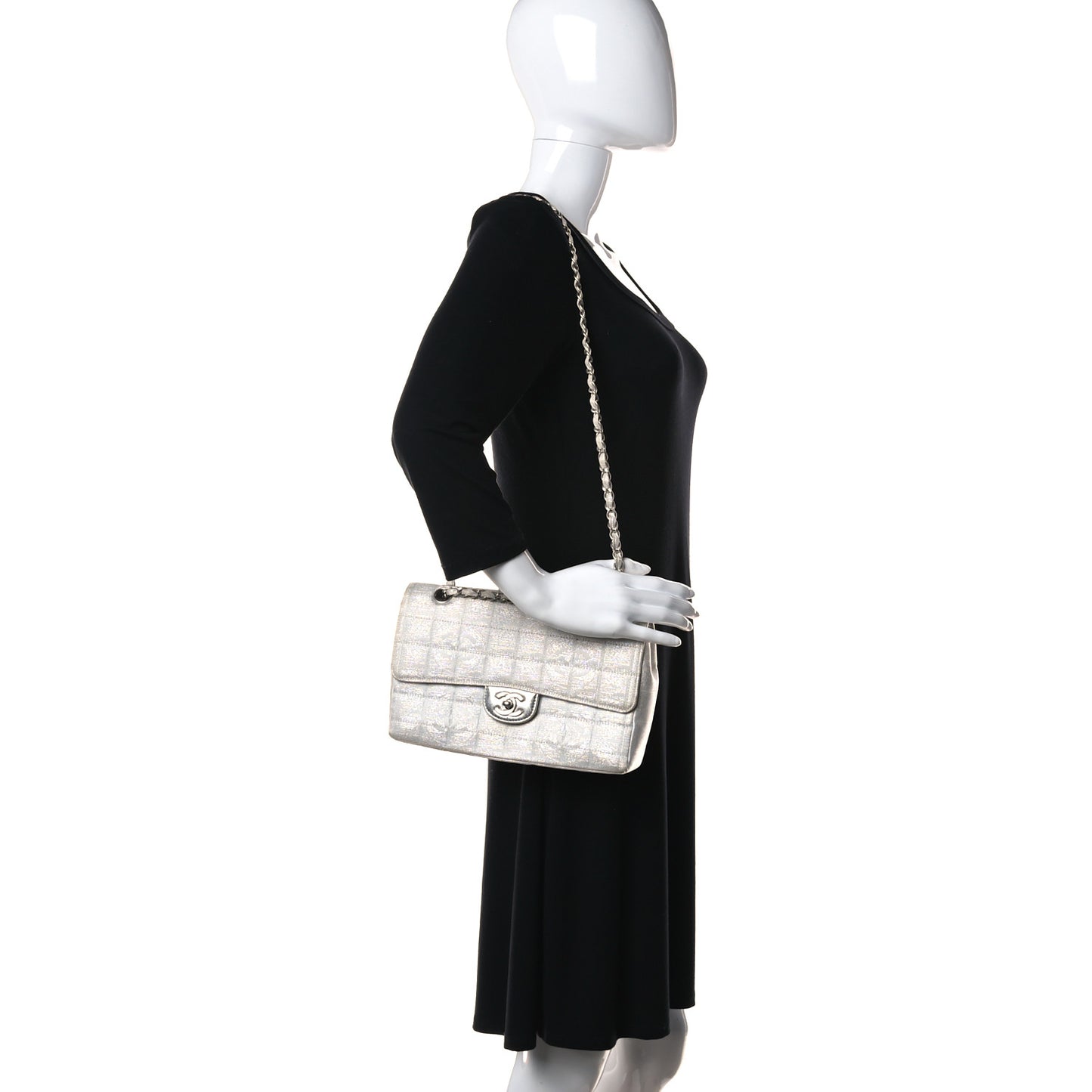 Metallic Nylon Medium Travel Flap Light Silver