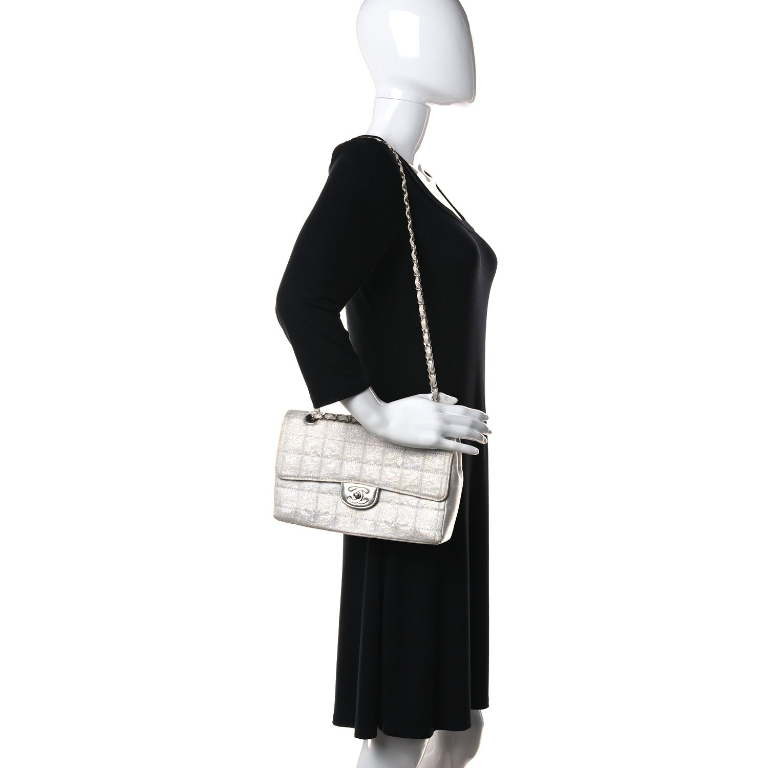 Chanel Metallic Nylon Medium Travel Flap Light Silver 2 of 16