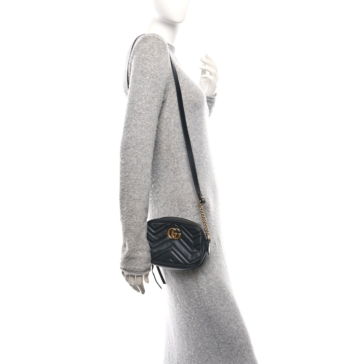 Calfskin Matelasse Mini GG Marmont Chain Shoulder Bag Black