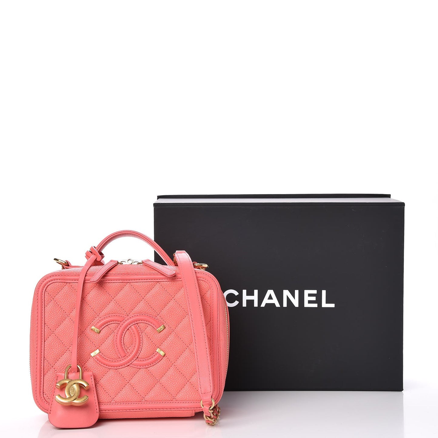 Caviar Quilted Medium CC Filigree Vanity Case Coral