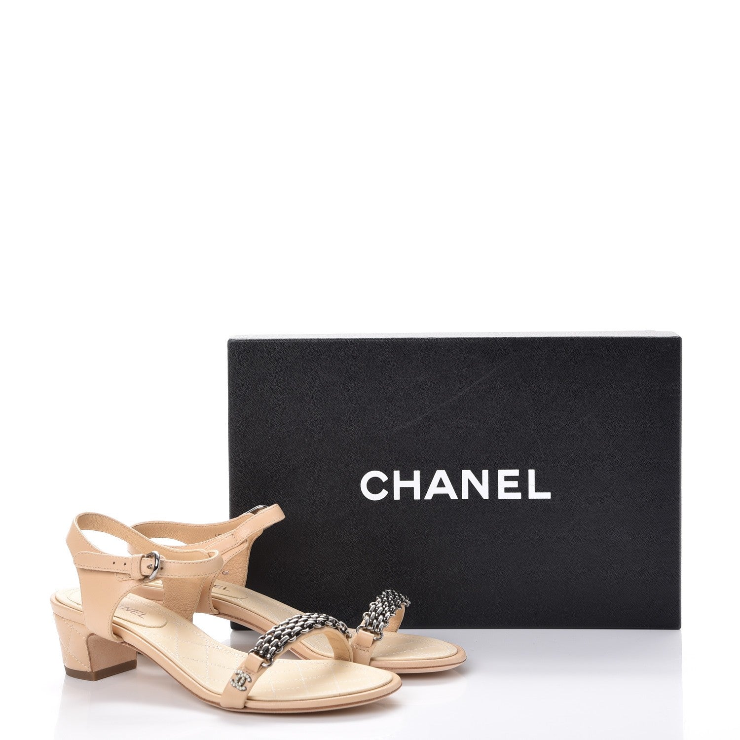Chanel Lambskin CC Pearl Chain Sandals 35 Beige 11 of 11