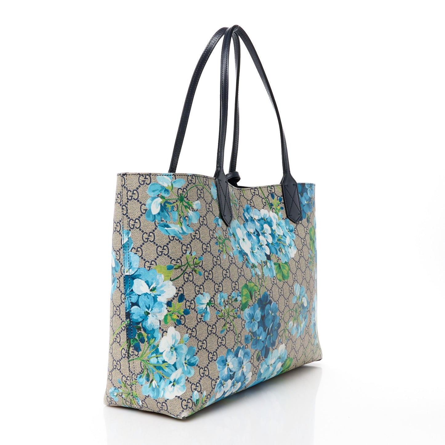 GG Supreme Monogram Blooms Medium Reversible Tote Beige Blue Navy