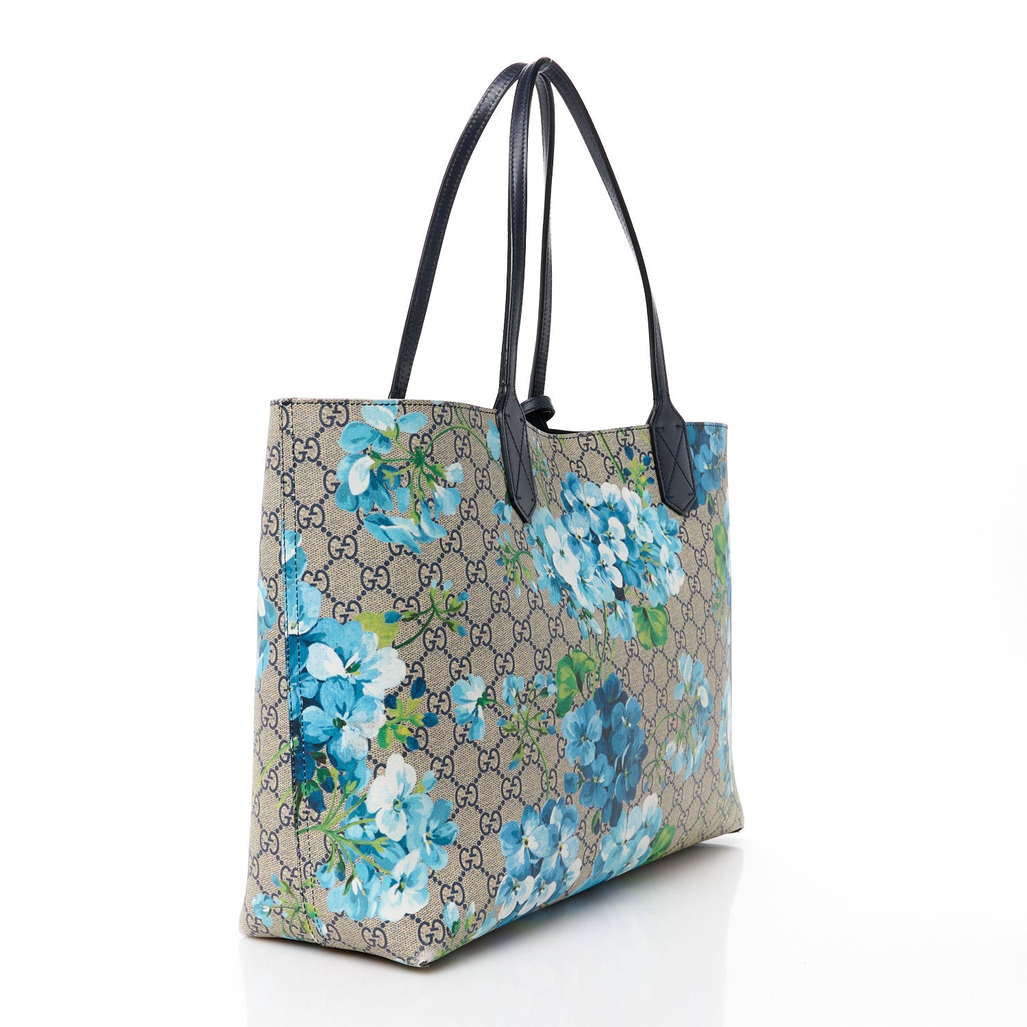 Gucci GG Supreme Monogram Blooms Medium Reversible Tote Beige Blue Navy 4 of 24