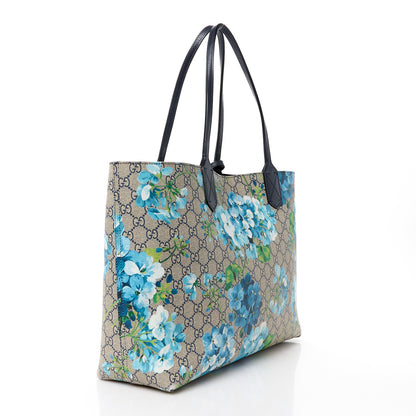 Gucci GG Supreme Monogram Blooms Medium Reversible Tote Beige Blue Navy 4 of 24
