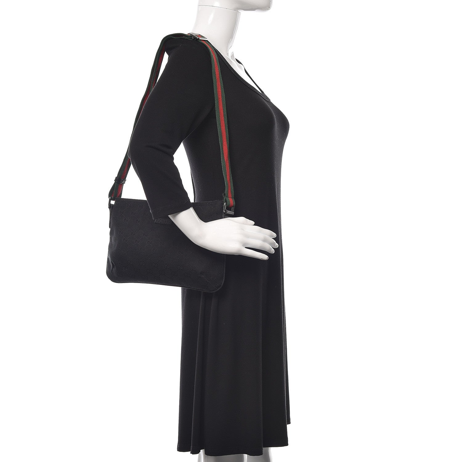 Gucci Monogram Web Small Flat Messenger Crossbody Black 2 of 11