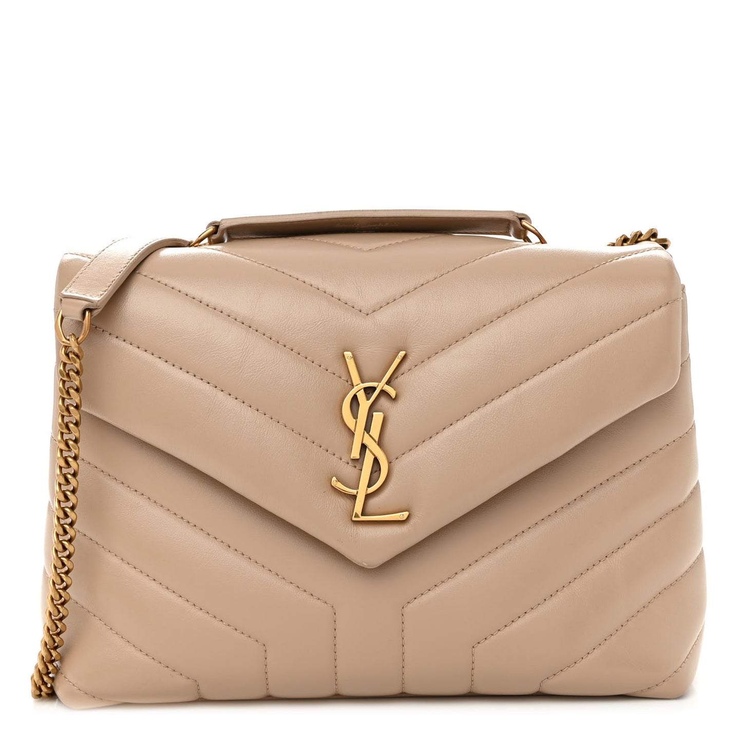 Calfskin Y Quilted Monogram Small Loulou Chain Satchel Dark Beige