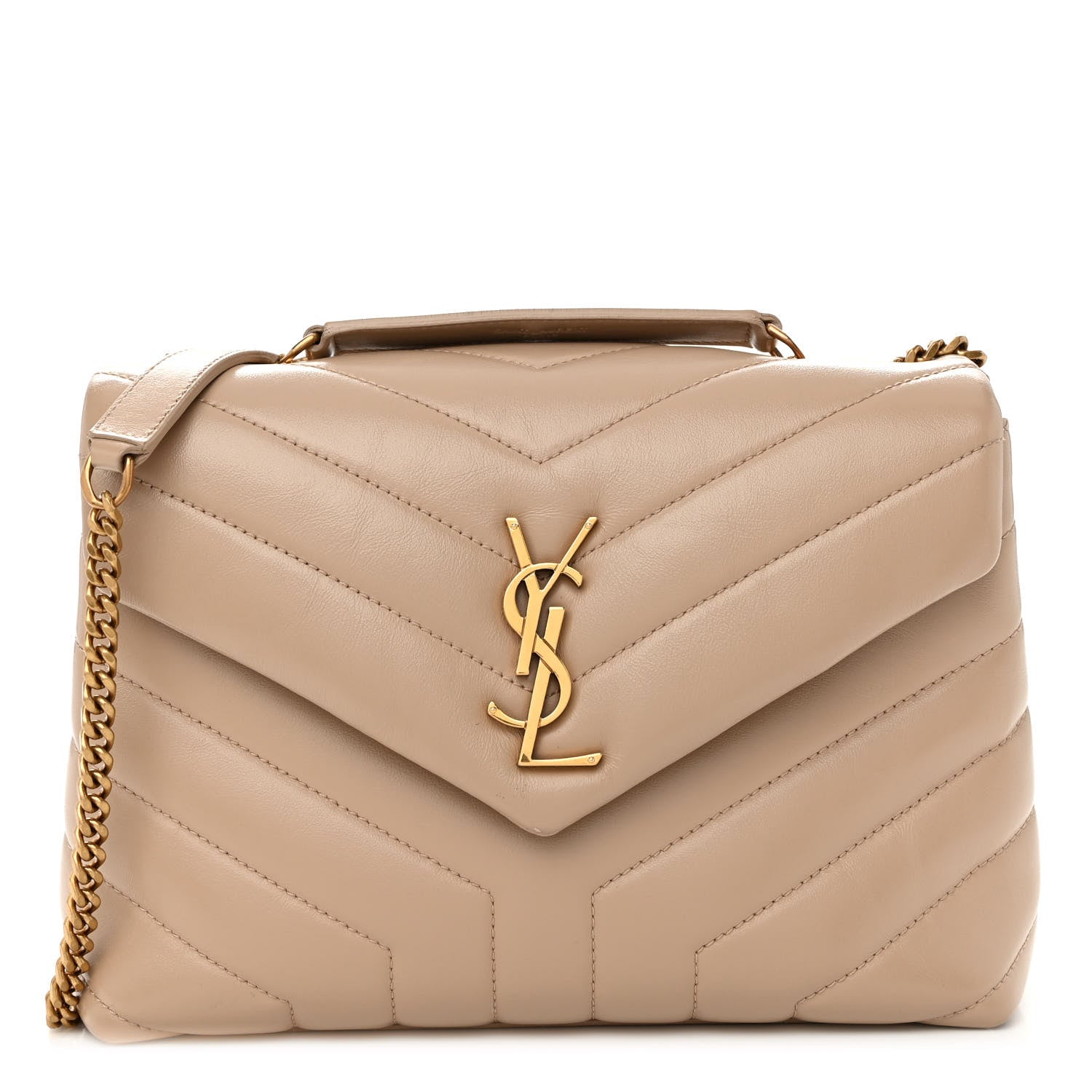 Saint Laurent Calfskin Y Quilted Monogram Small Loulou Chain Satchel Dark Beige 1 of 10