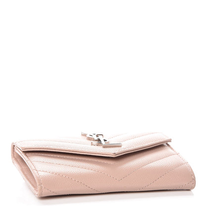 Saint Laurent Grain De Poudre Matelasse Chevron Small Monogram Envelope Wallet Pale Blush 4 of 9