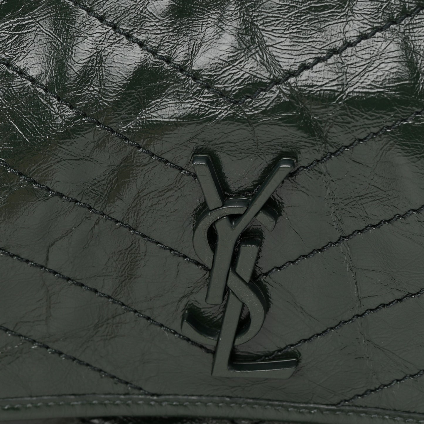 SAINT LAURENT Crinkled Lambskin Matelasse Monogram Medium Niki Chain Satchel Green