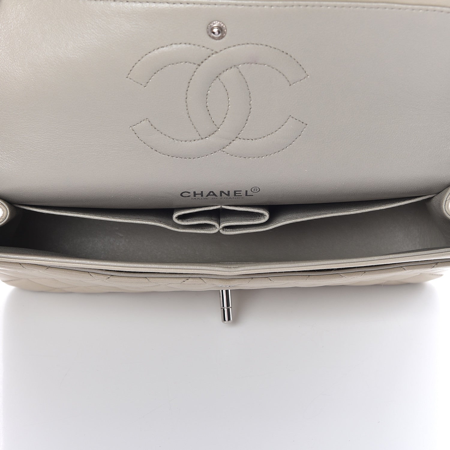 Chanel Lambskin Quilted Medium Double Flap Light Grey 7 of 9
