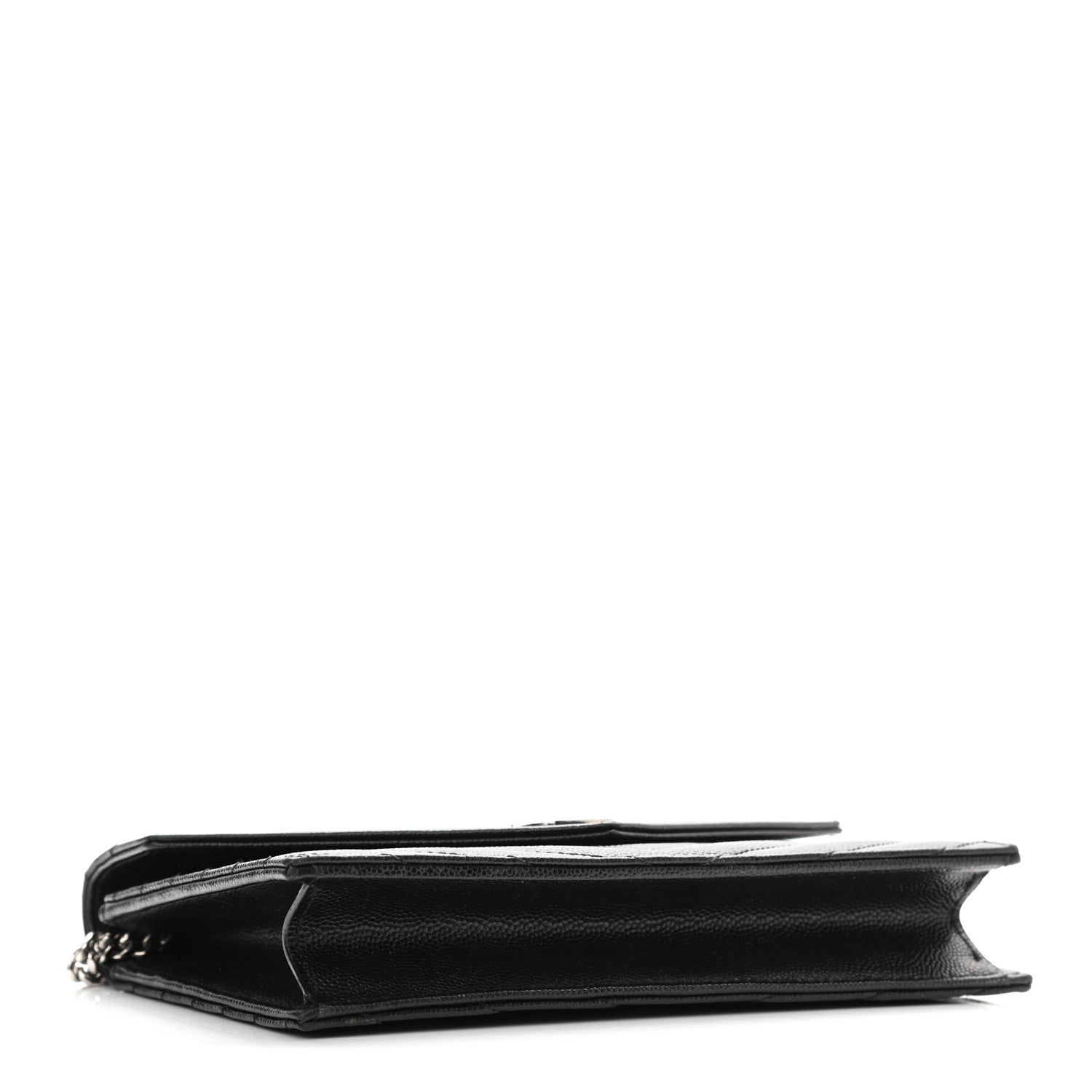 Saint Laurent Grain De Poudre Matelasse Chevron Monogram Envelope Chain Wallet Black 3 of 9
