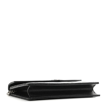 Saint Laurent Grain De Poudre Matelasse Chevron Monogram Envelope Chain Wallet Black 3 of 9
