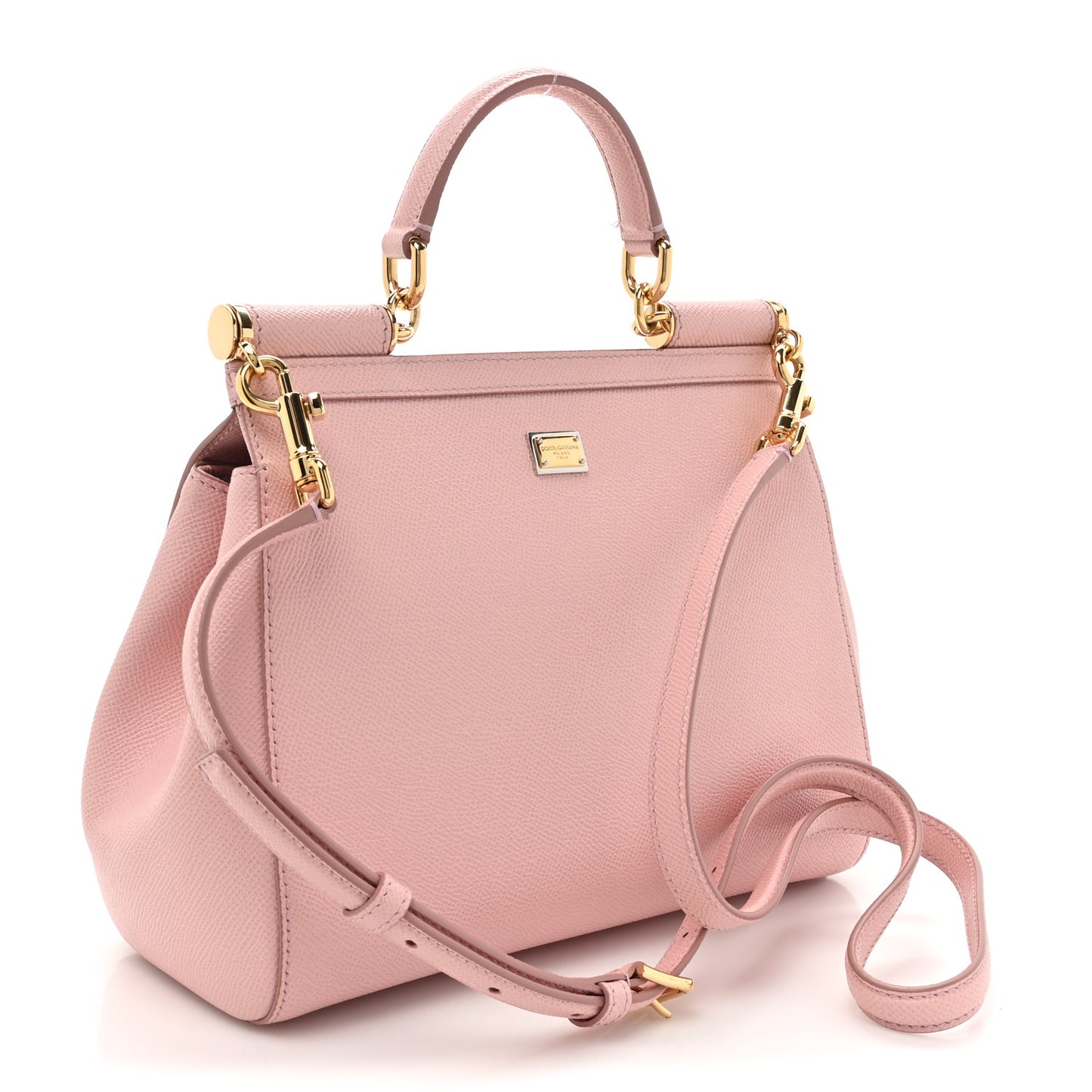 DOLCE GABBANA Dauphine Medium DG Family Patch Miss Sicily Satchel Rosa Carne