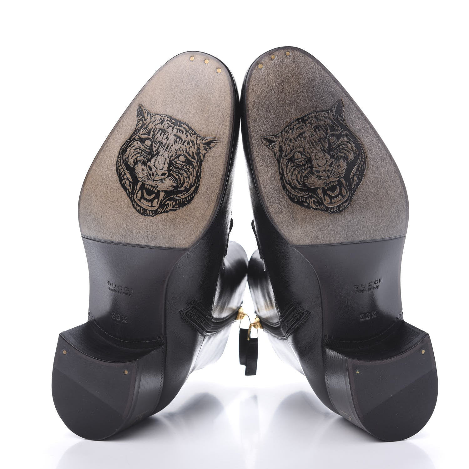 Gucci Goatskin Kitten Chain Horsebit Ankle Boots 38.5 Black 6 of 10