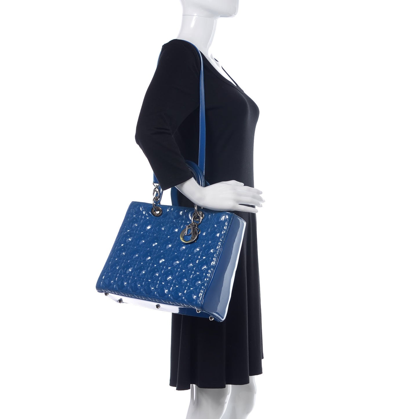 Patent Cannage Large Lady Dior Blue