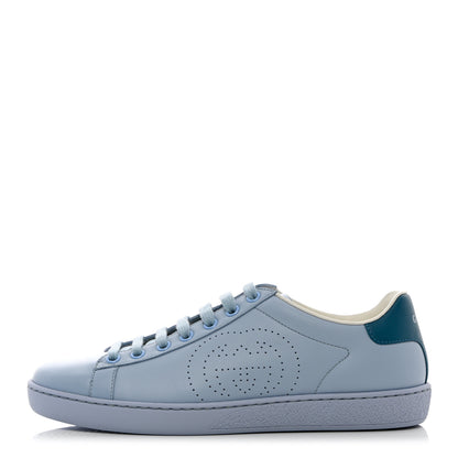 Gucci Calfskin Interlocking G Perforated Womens Ace Sneakers 37 Porcelain Light Blue Zaffiro 1 of 10