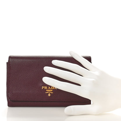 Prada Vitello Daino Metal Small Continental Flap Wallet Granato 2 of 9