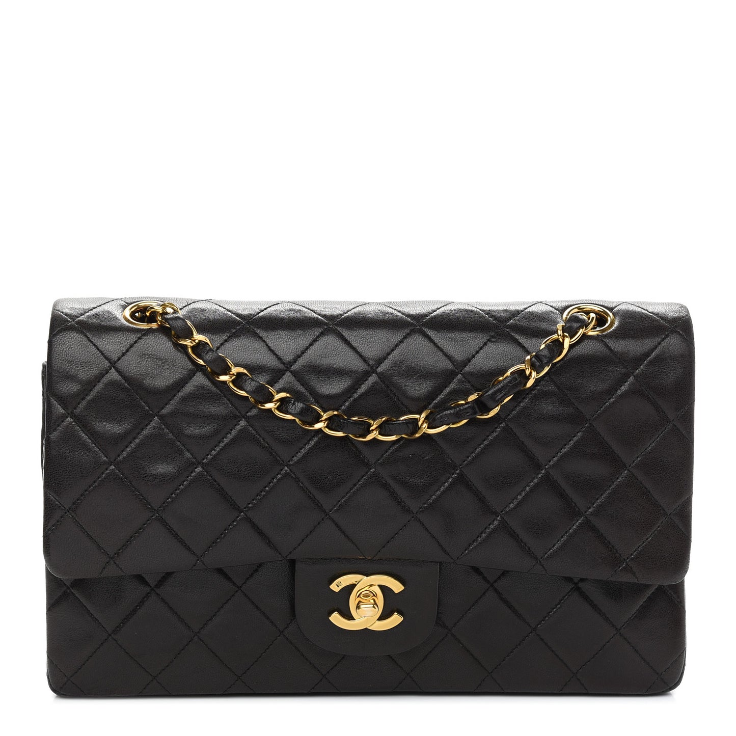 Lambskin Quilted Medium Double Flap Black
