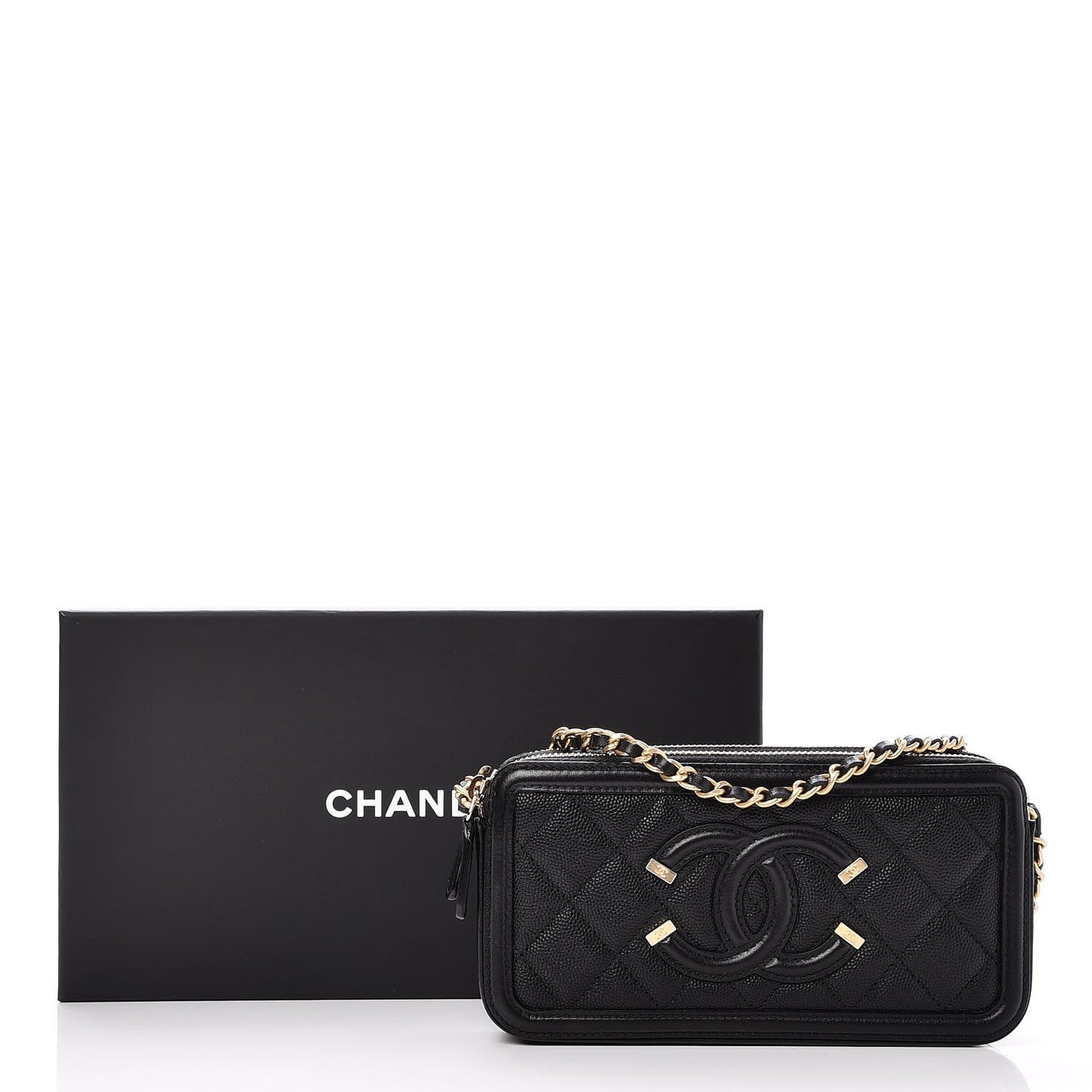 Caviar Quilted CC Filigree Clutch With Chain Black