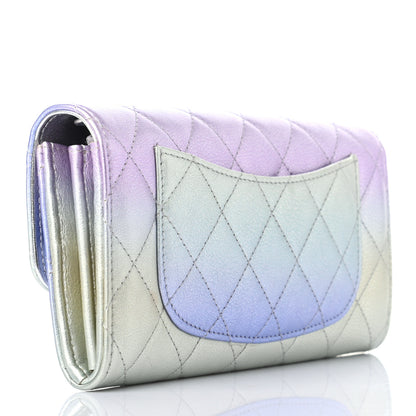 Chanel Gradient Metallic Calfskin Quilted Large Gusset Flap Wallet Silver Blue Yellow Purple 3 of 8