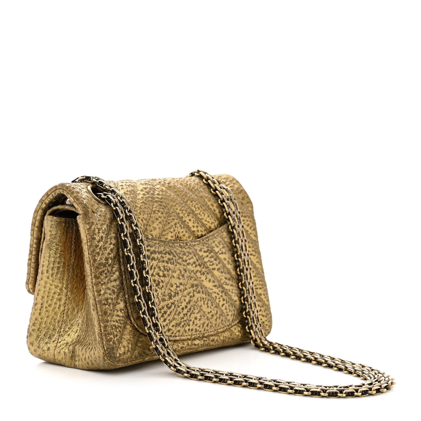 Metallic Grained Calfskin Chevron Quilted 2.55 Reissue 224 Flap Gold