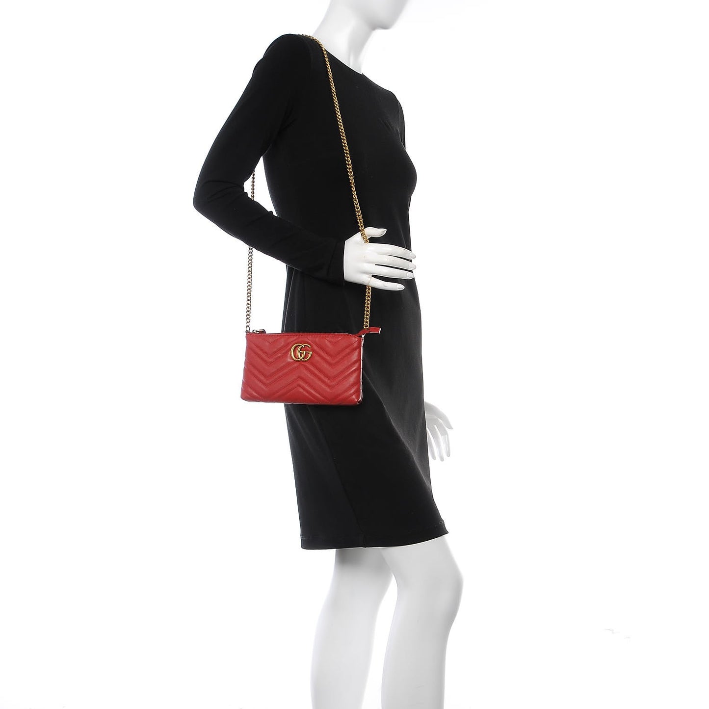 Calfskin Matelasse Mini GG Marmont Chain Bag Hibiscus Red