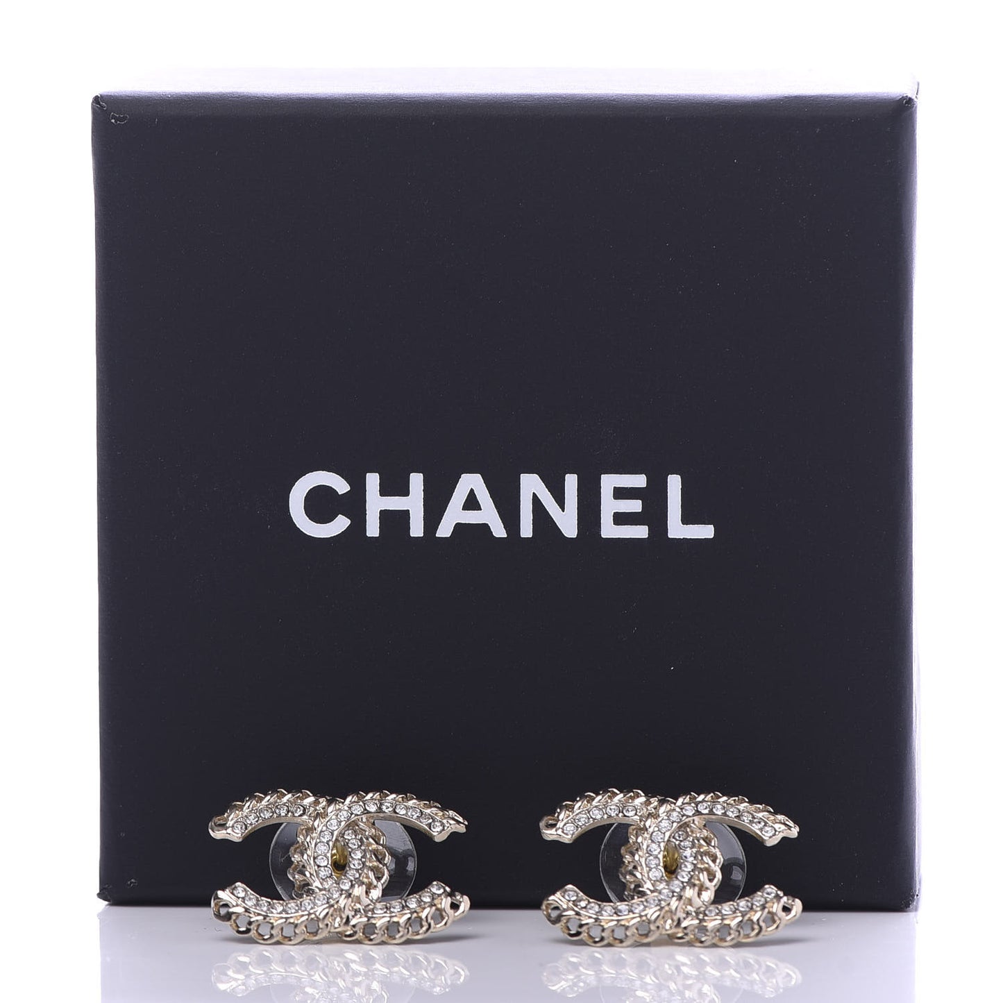 Crystal Chain CC Earrings Gold